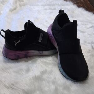 Puma Kids Black Sneakers with Purple Accents
